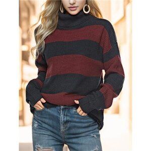 Striped Turtleneck Long Sleeve Sweater